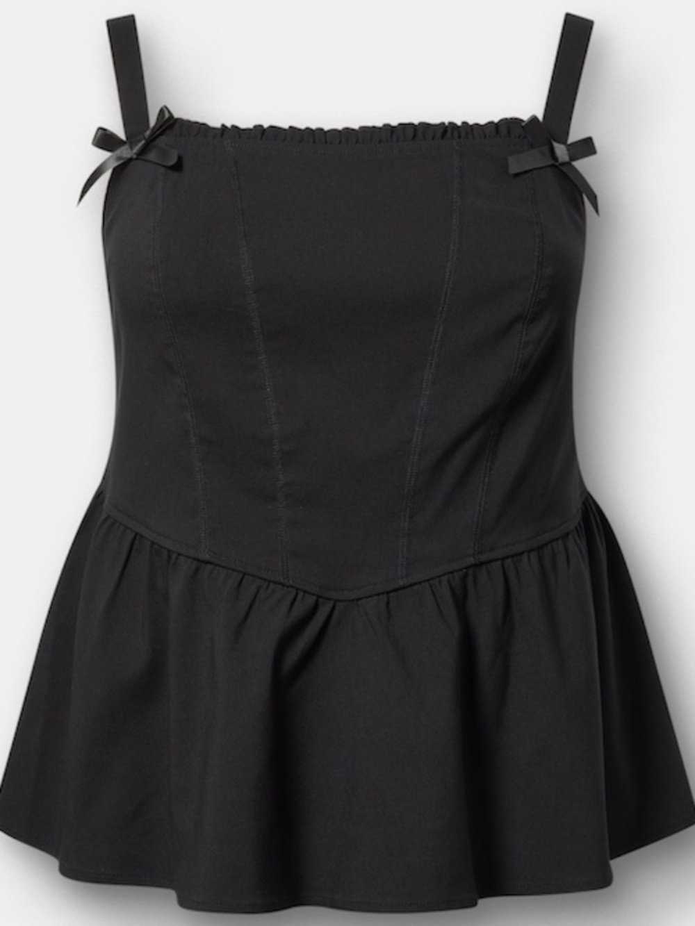Torrid Size 1 Womens 1X Sleeveless Peplum Corset Bow Top Black Stretch Twill